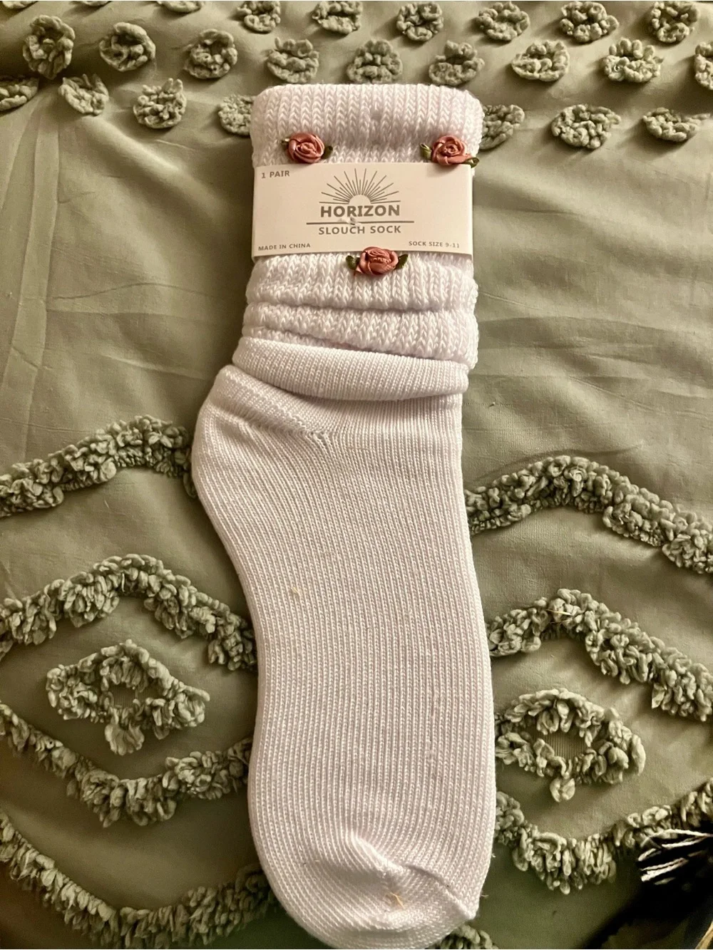 Slouch socks flowers new white pink
